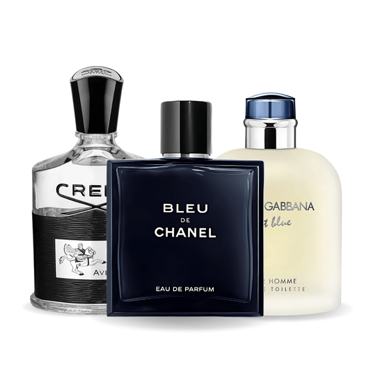 SET MIT 3 PARFÜMS: BLEU DE CHANEL, CREED AVENTUS, LIGHT BLUE DOLCE GABBANA 100 ML
