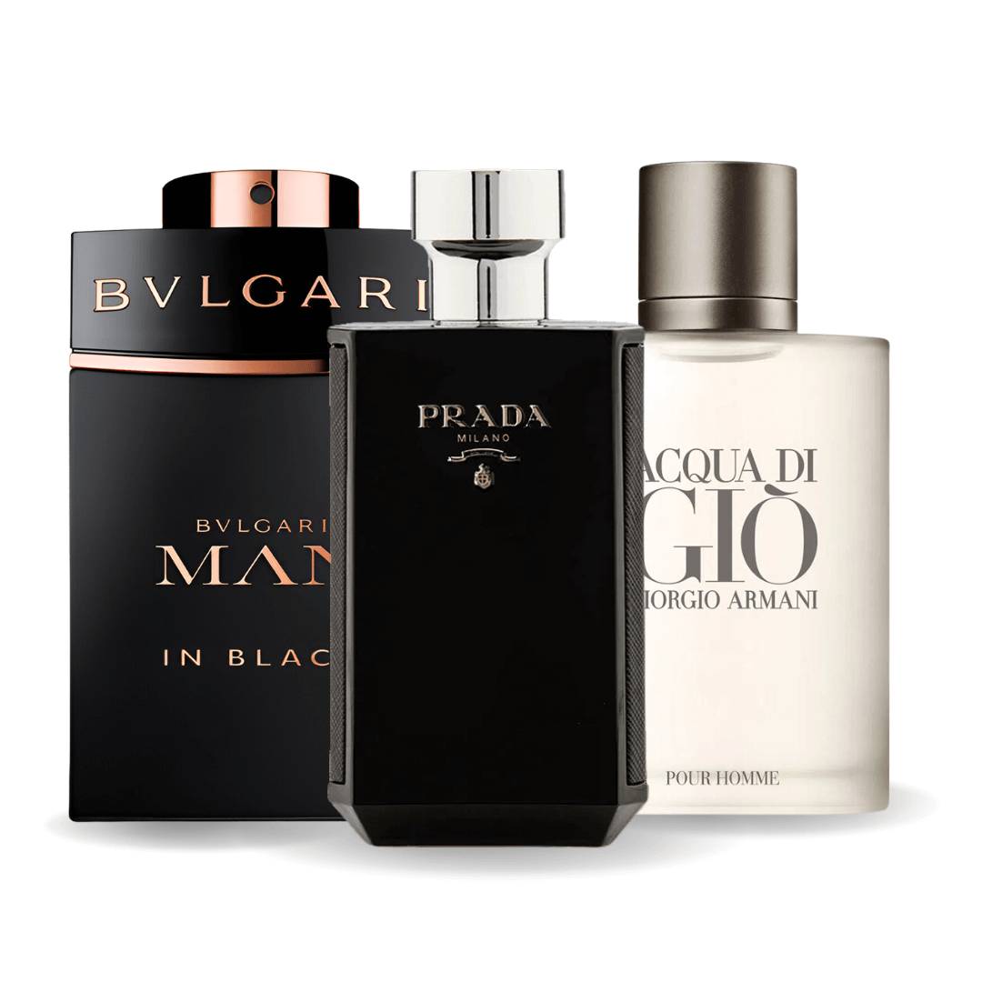 SET MIT 3 PARFUMEN: BVLGARI IN SCHWARZ, GIORGIO ARMANI ACQUA DI GIO, L'HOMME PRADA INTENSE 100ML
