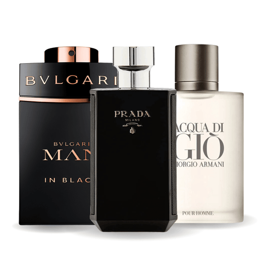 SET MIT 3 PARFUMEN: BVLGARI IN SCHWARZ, GIORGIO ARMANI ACQUA DI GIO, L'HOMME PRADA INTENSE 100ML