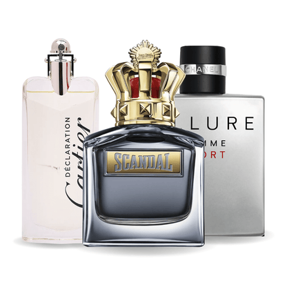 SET MIT 3 PARFÜMS: ALLURE HOMME SPORTS, JEAN PAUL GAULTIER SCANDAL, CARTIER DECLARATION 100 ML