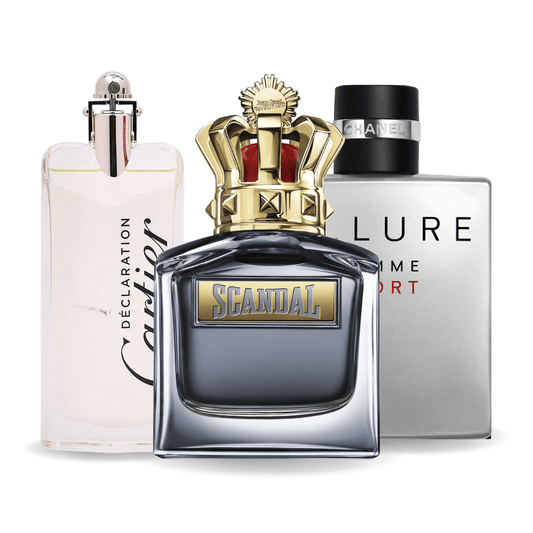 SET MIT 3 PARFÜMS: ALLURE HOMME SPORTS, JEAN PAUL GAULTIER SCANDAL, CARTIER DECLARATION 100 ML