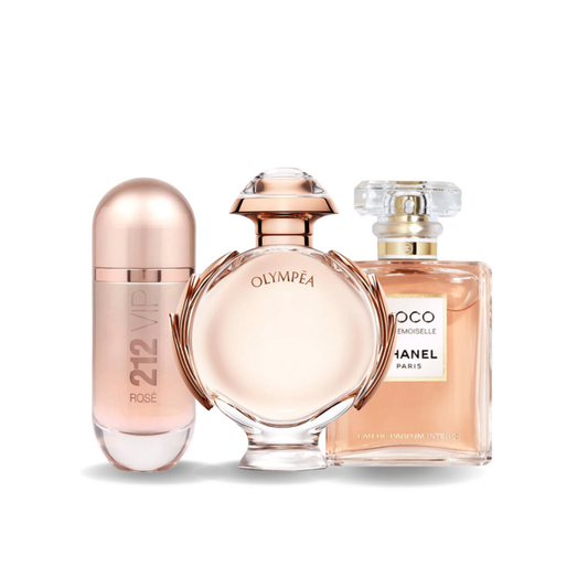 SET MIT 3 PARFÜMS: 212 VIP ROSÉ, OLYMPÉA, COCO MADEMOISELLE 100 ML