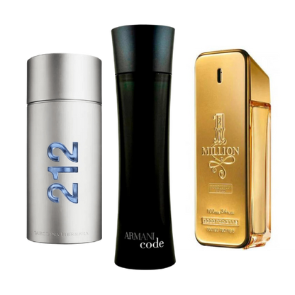 "SET MIT 3 PARFÜMS: 212 MEN NYC, PACO RABANNE ONE MILLION, ARMANI CODE HOMME 100ML"